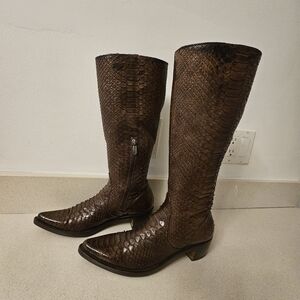 Rocco P Boots 6207 Size 36 Cowboy Pointy Toe Exotic Python Skin Leather Brown